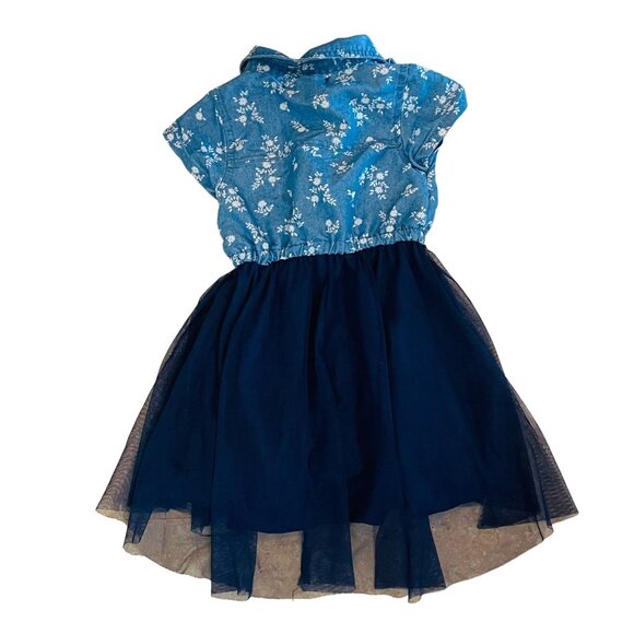 Limited Too Girls Midi Dress Blue Floral Top Navy Tulle Skirt Size 2T - Picture 2 of 5